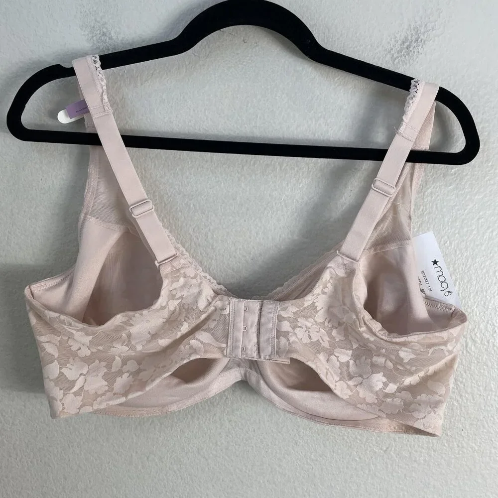 NEW Bali Minimizer Bra Womens 40D Pink Floral Lace Underwire Full Coverage 6590‎